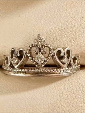 Sterling Silver Tiara Heart Ring with Clear Stones
